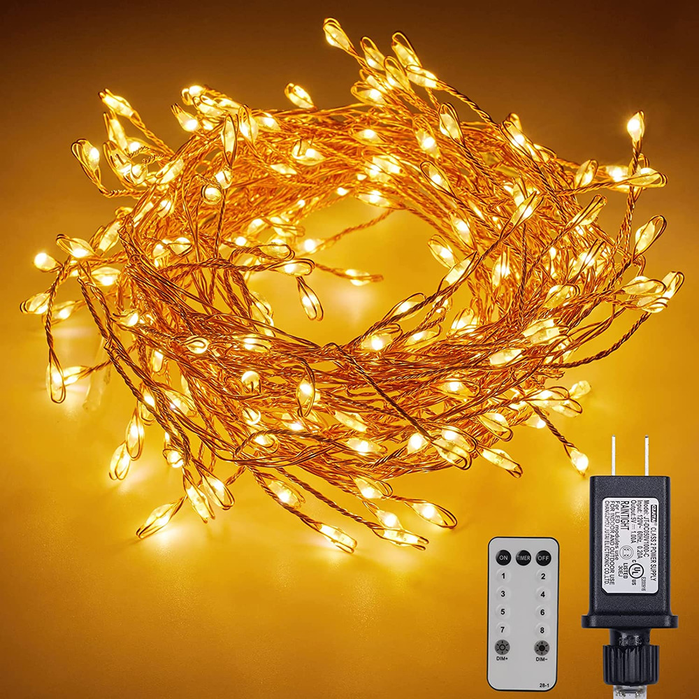 2Pack Fairy Lights with Remote, 10Ft 200LED Cluster String Lights Plug In, Water